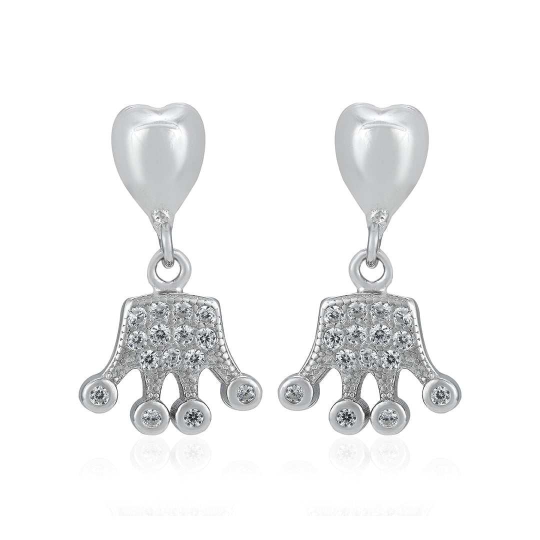 Regal Heart Crown Dangle 925 Sterling Silver Earrings for Women
