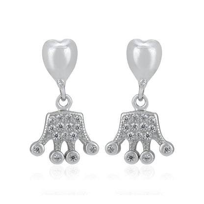 Regal Heart Crown Dangle 925 Sterling Silver Earrings for Women