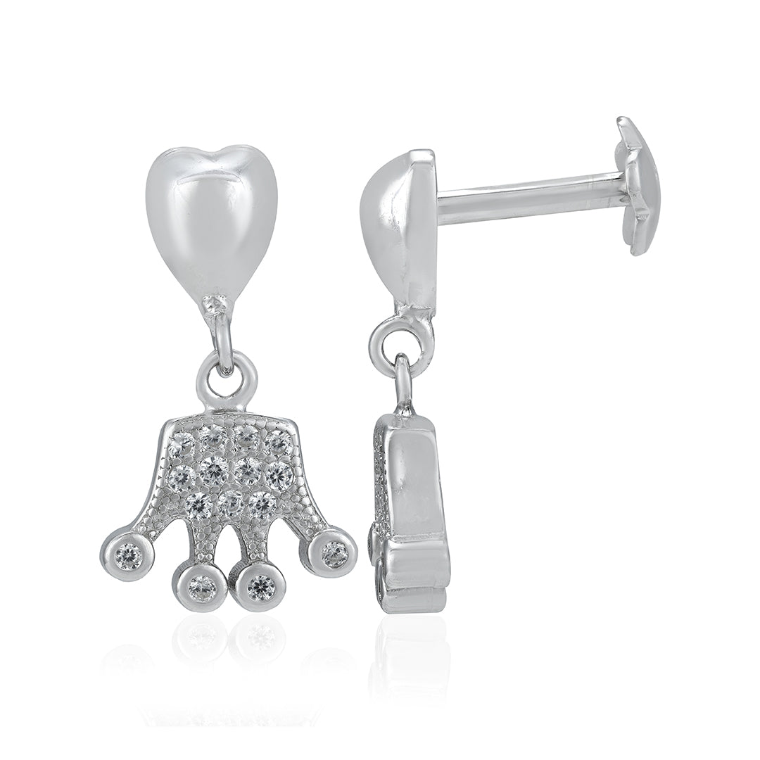 Regal Heart Crown Dangle 925 Sterling Silver Earrings for Women