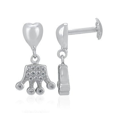 Regal Heart Crown Dangle 925 Sterling Silver Earrings for Women