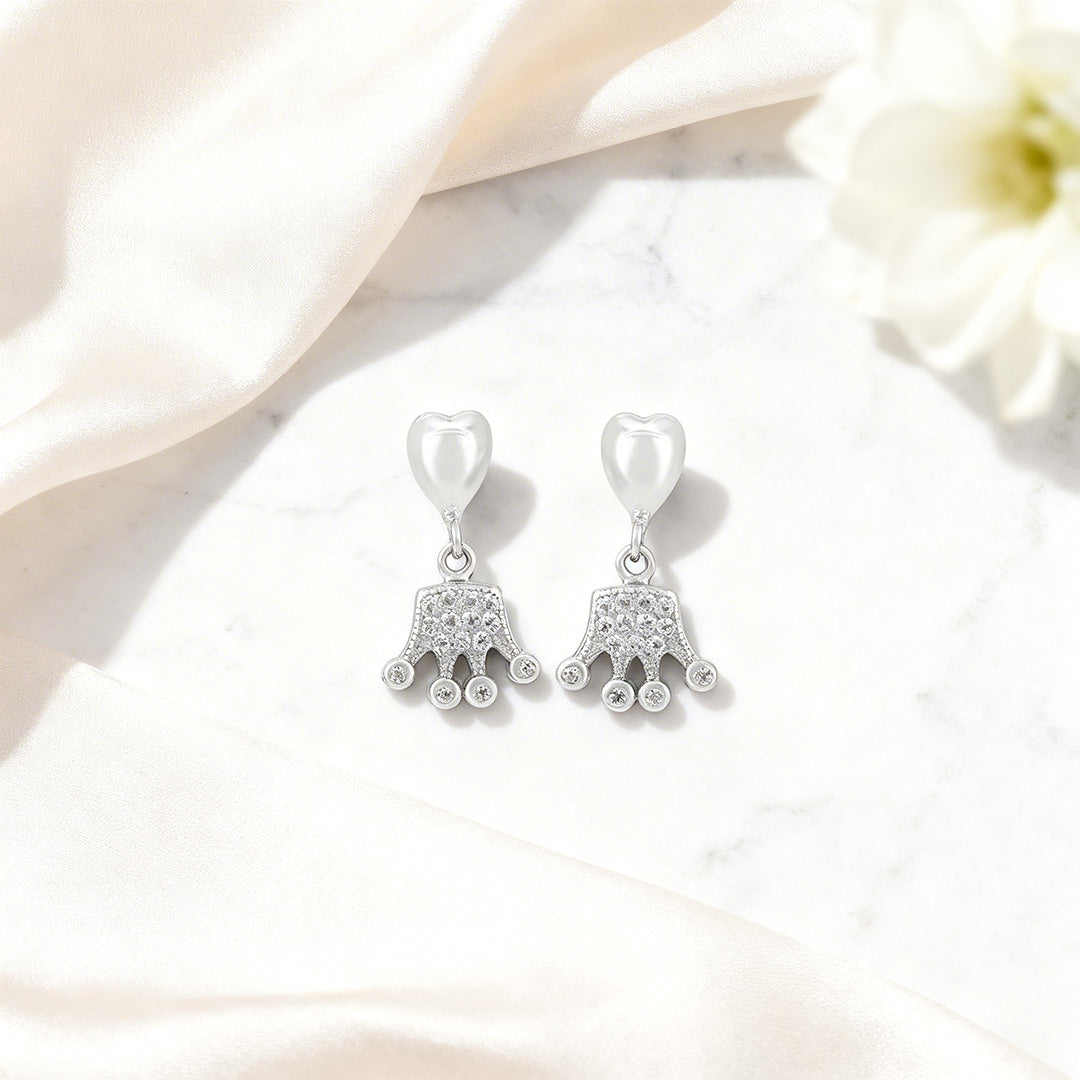 Regal Heart Crown Dangle 925 Sterling Silver Earrings for Women