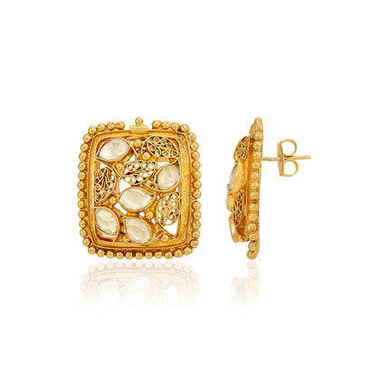 Regal Kundan Filigree 925 Sterling Silver Statement Earrings