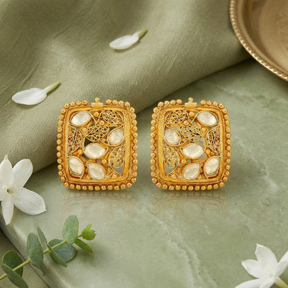 Regal Kundan Filigree 925 Sterling Silver Statement Earrings