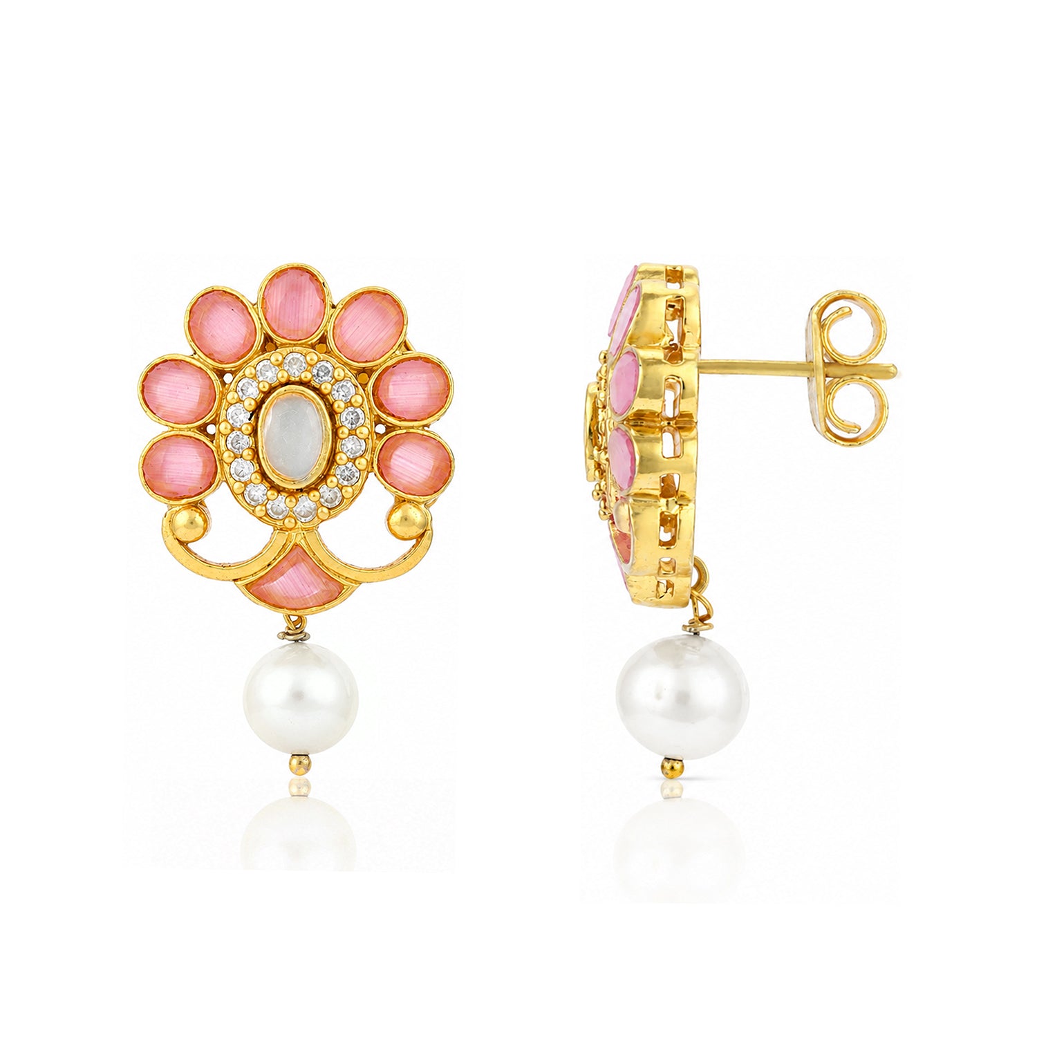 Regal Peach Pearl Floral 925 Sterling Silver Statement Earring