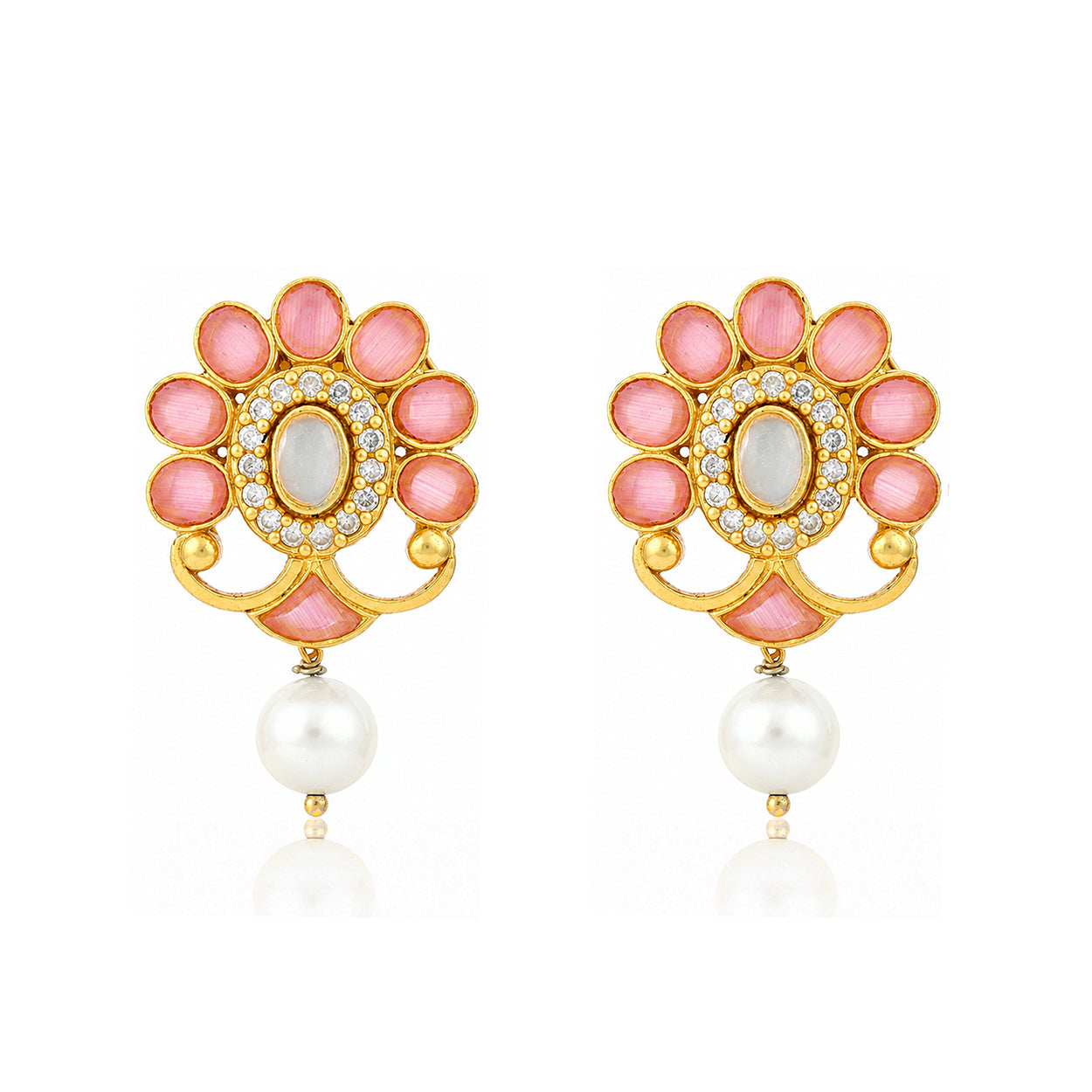Regal Peach Pearl Floral 925 Sterling Silver Statement Earring