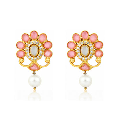Regal Peach Pearl Floral 925 Sterling Silver Statement Earring