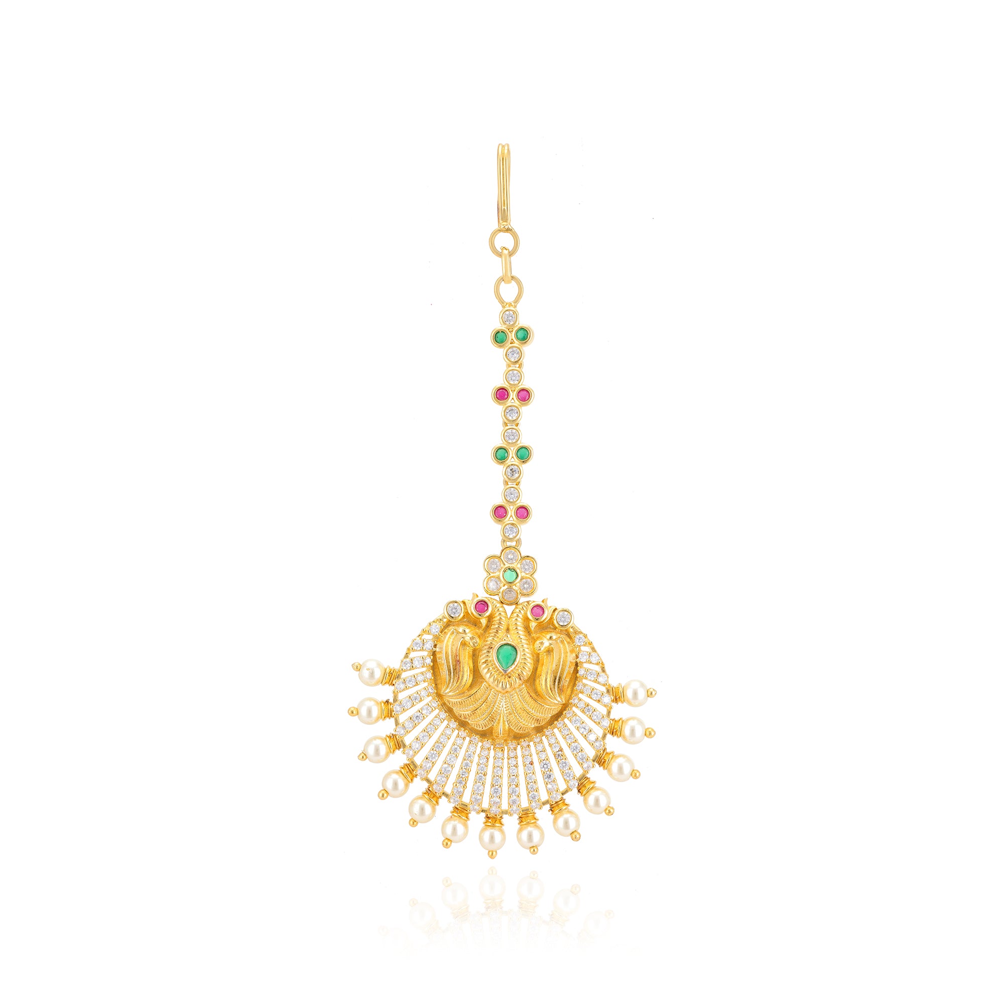 Regal Peacock 925 Gold Plated Chandbali Tikka 
