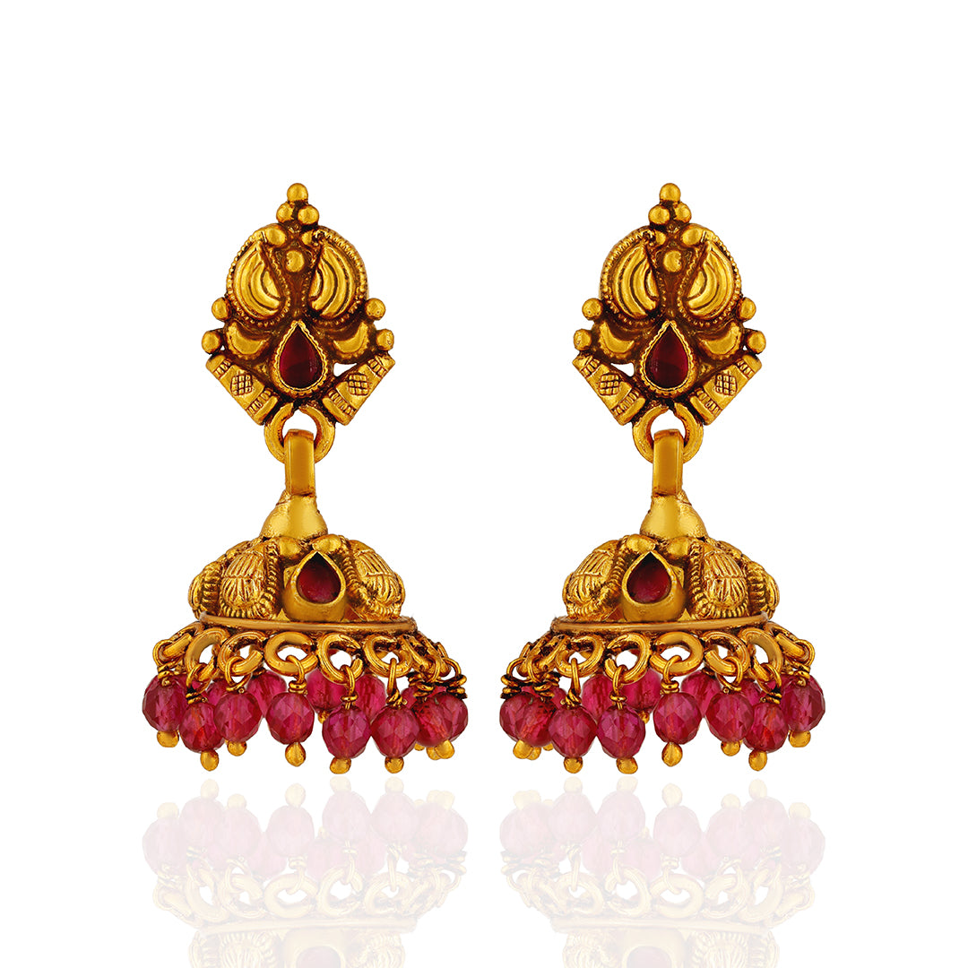 Regal Peacock 925 Sterling Silver Pink Bead Jhumkas for Women