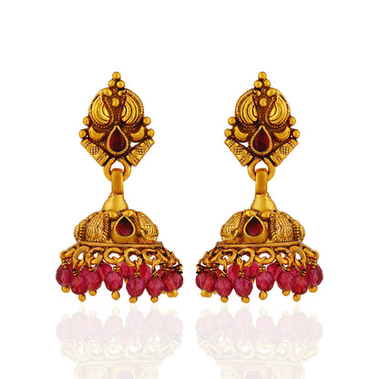 Regal Peacock 925 Sterling Silver Pink Bead Jhumkas for Women