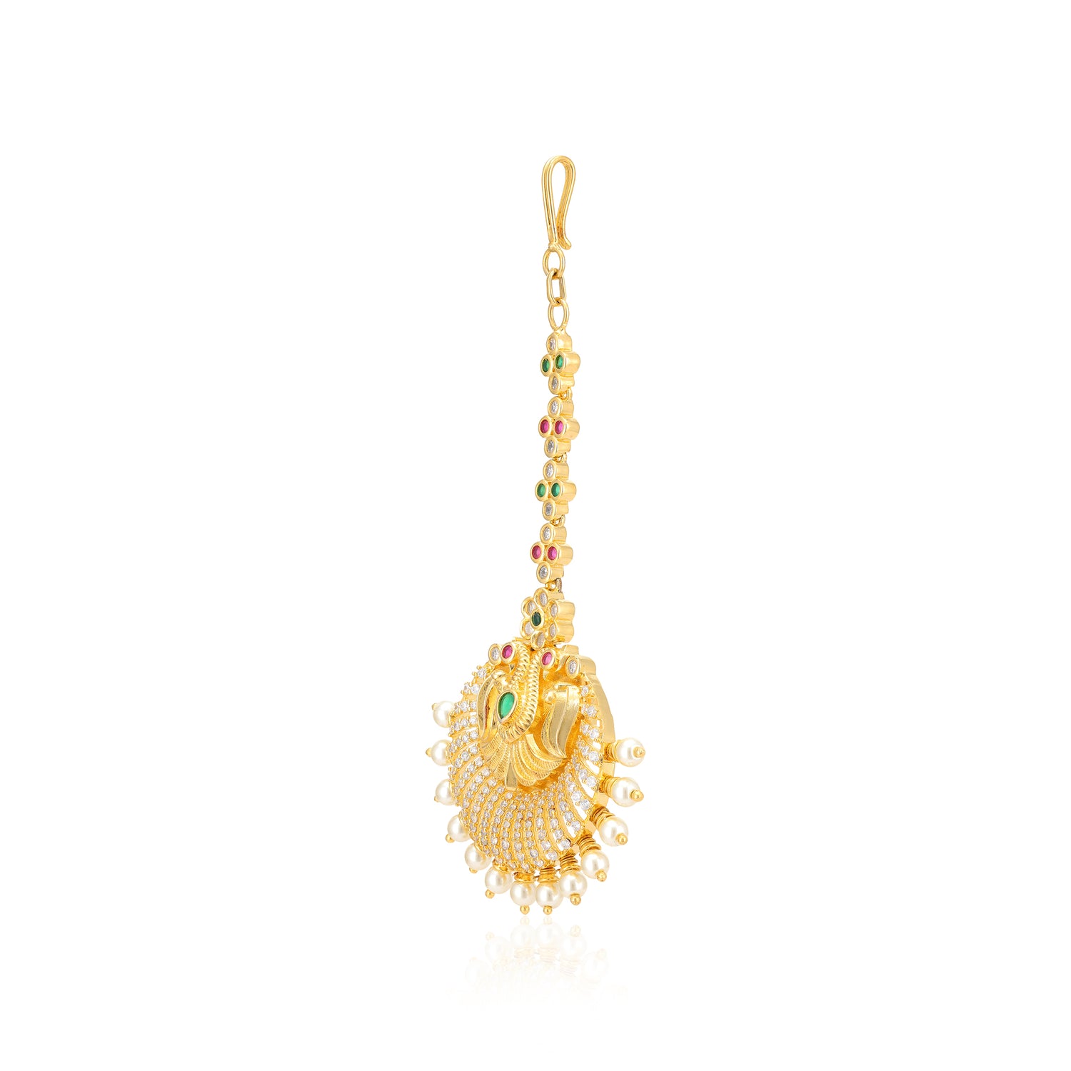 Regal Peacock Gold Plated Chandbali Tikka 
