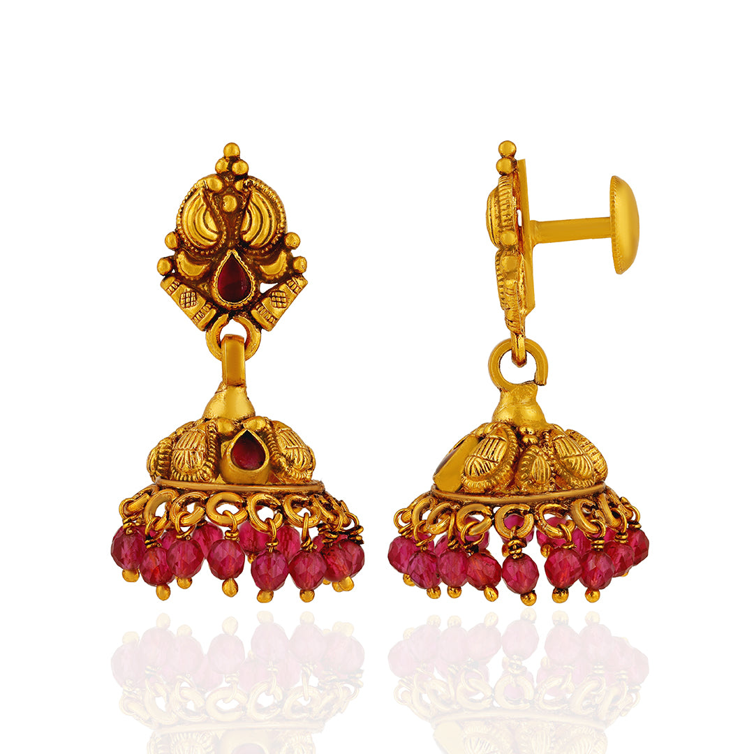 Regal Peacock 925 Sterling Silver Pink Bead Jhumkas for Women