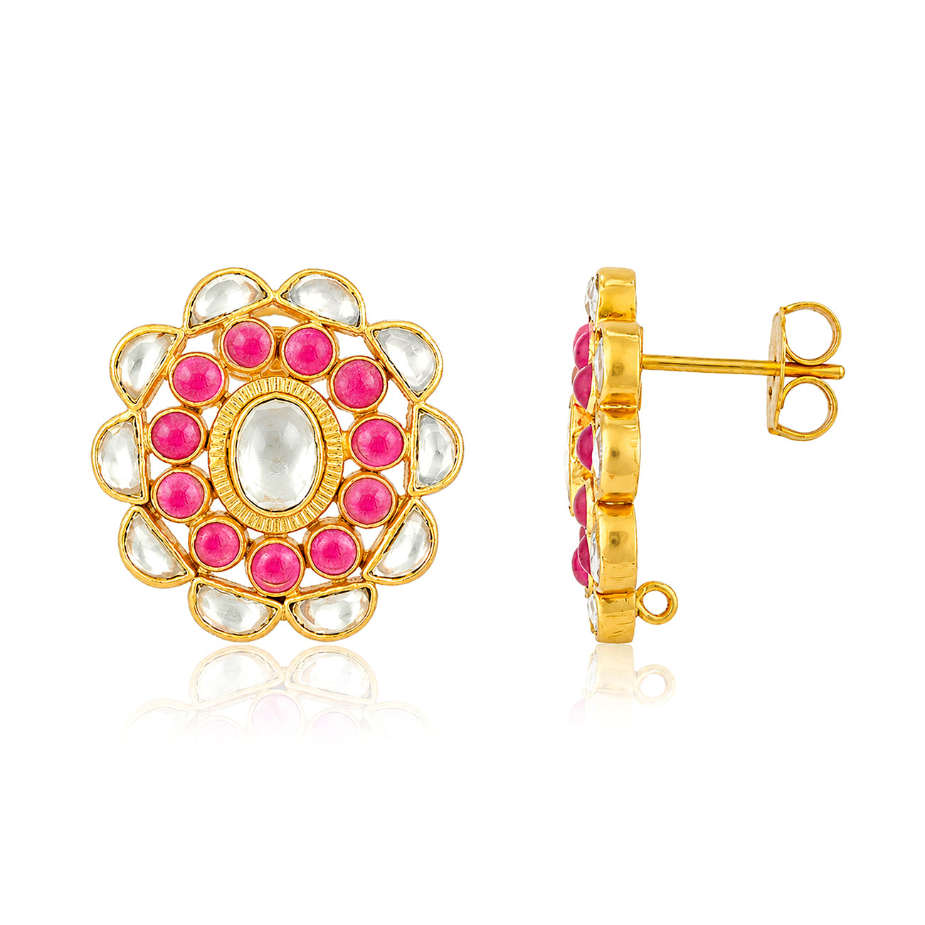Regal Polki Blossom 925 Sterling Silver Stud Earrings