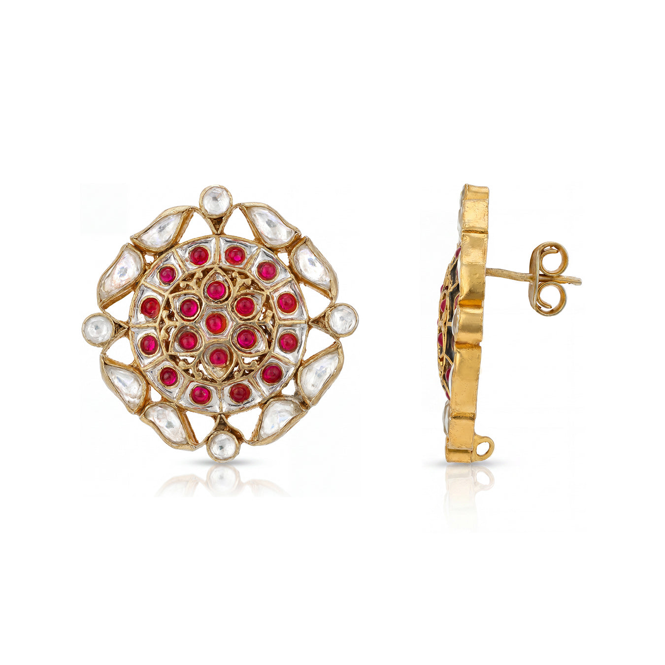 Regal Polki Chakra 925 Sterling Silver Statement Earrings