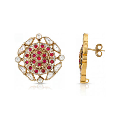 Regal Polki Chakra 925 Sterling Silver Statement Earrings