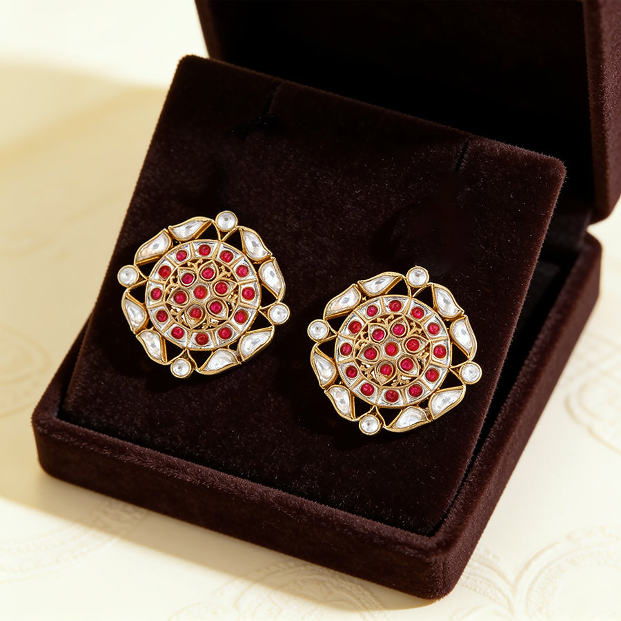 Regal Polki Chakra 925 Sterling Silver Statement Earrings