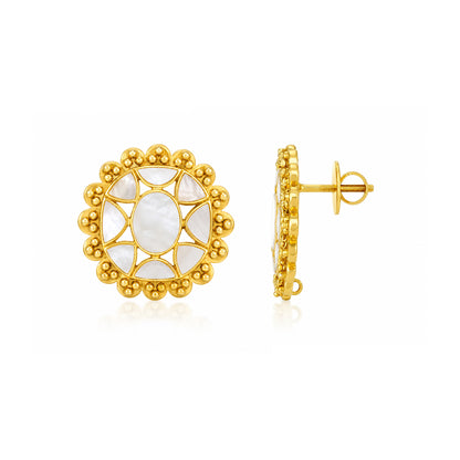 Regal Sunflower 925 Sterling Silver Pearl Stud Earrings