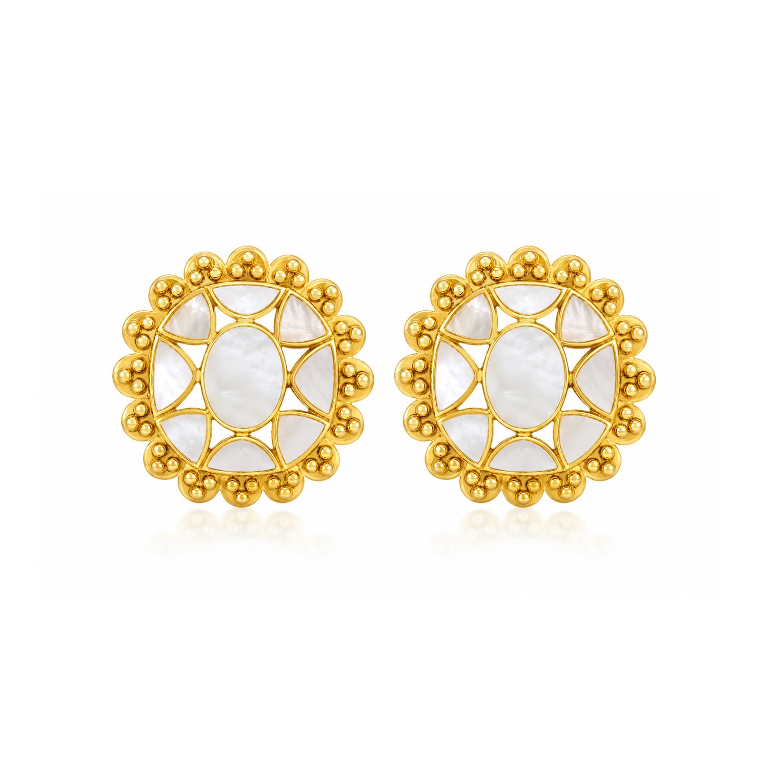 Regal Sunflower 925 Sterling Silver Pearl Stud Earrings