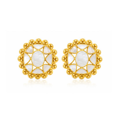 Regal Sunflower 925 Sterling Silver Pearl Stud Earrings