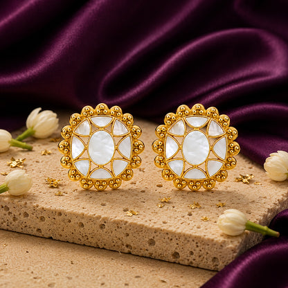 Regal Sunflower 925 Sterling Silver Pearl Stud Earrings