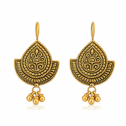 Regal Temple 925 Sterling Silver Golden Dangle Earrings