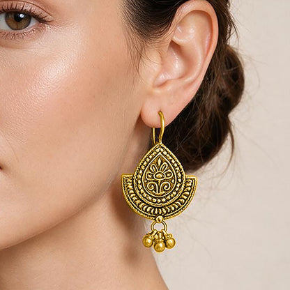 Regal Temple 925 Sterling Silver Golden Dangle Earrings
