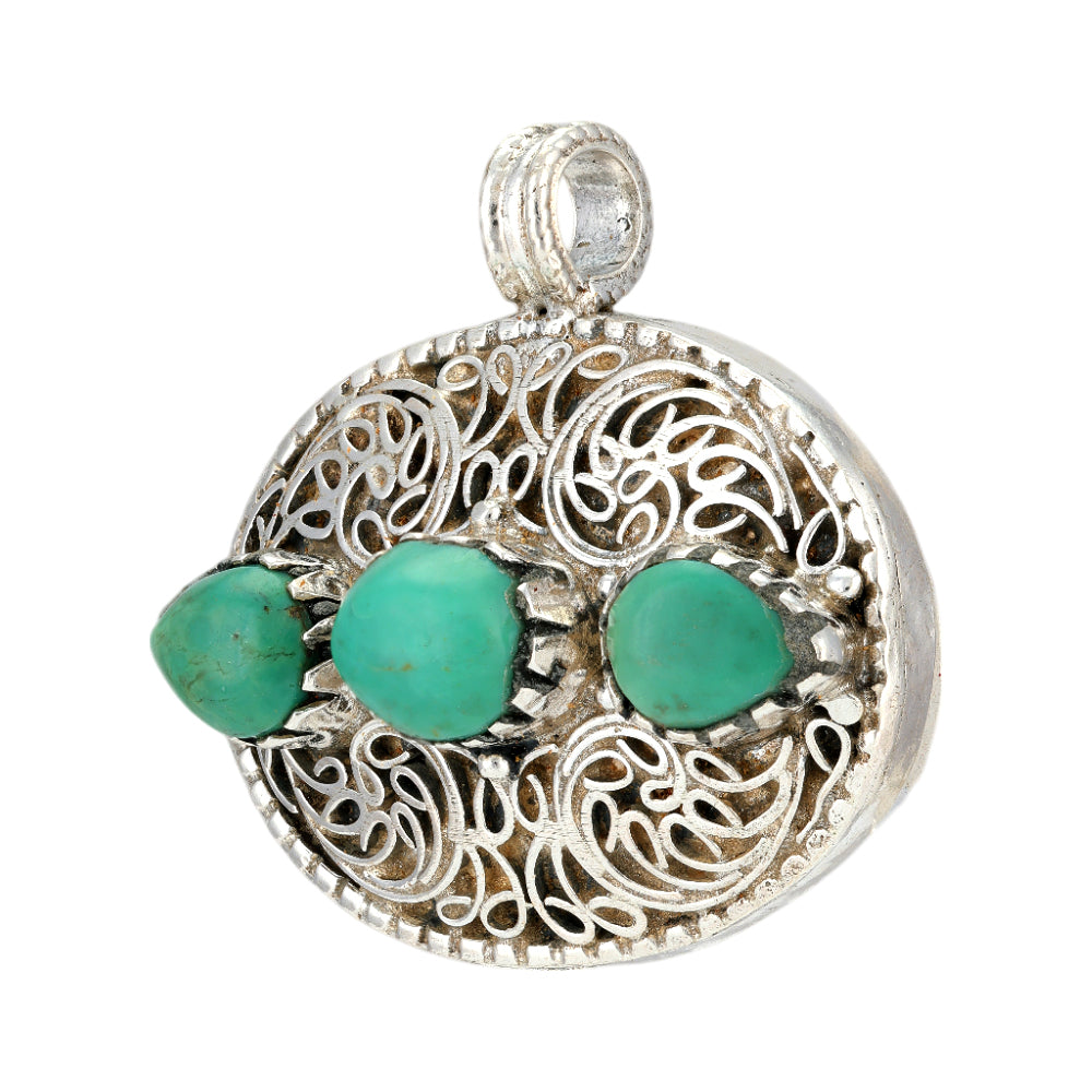 Regal 925 Triple Turquoise Filigree Oxidised Pendants