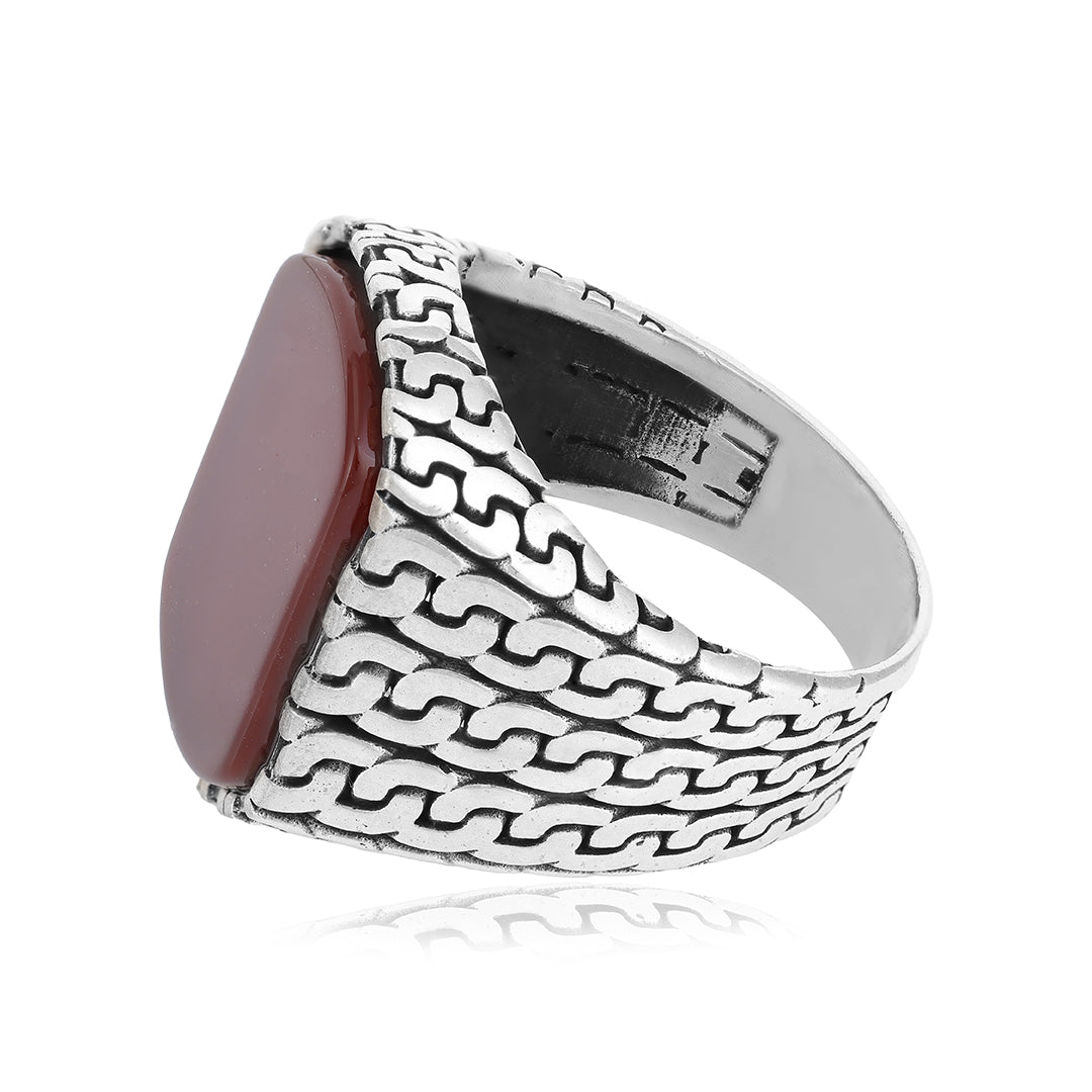 Revamp Red Agate Sterling Silver Cuban Pattern Ring
