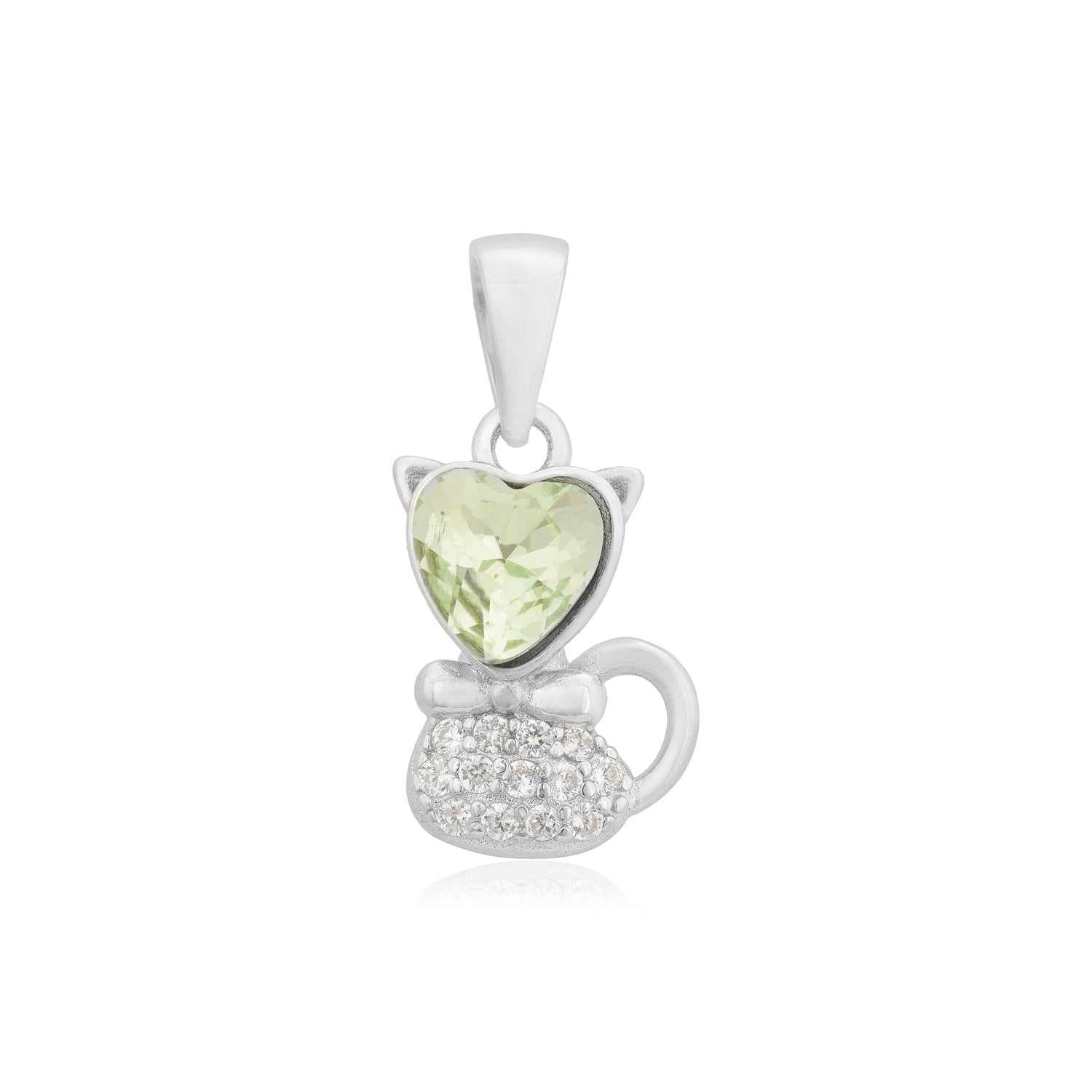 Rhodium 925 Adorable Heart Head Rhodium Plated Kitty Cat Pendants