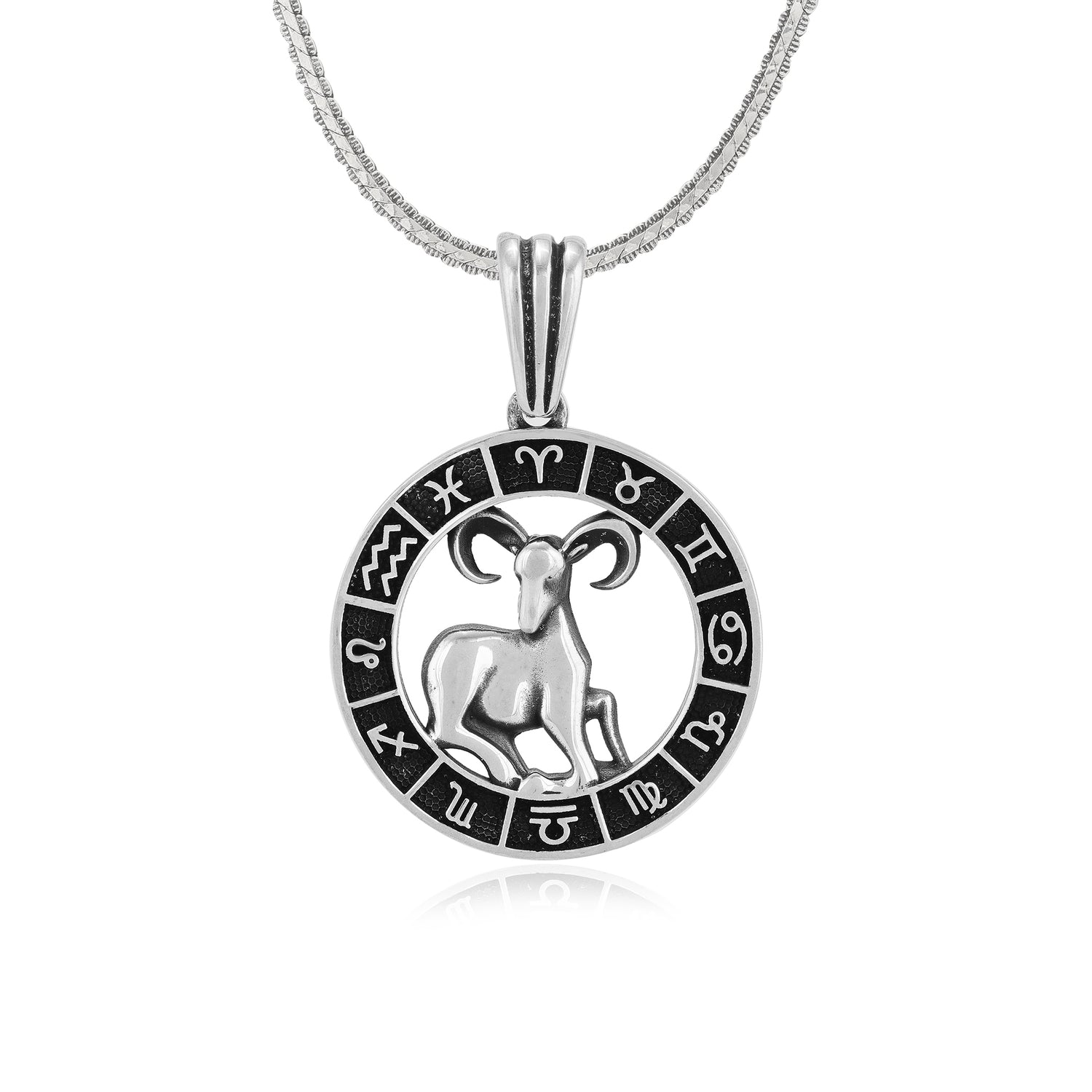 Rhodium 925 Dynamic Aries Oxidised Zodiac Pendant