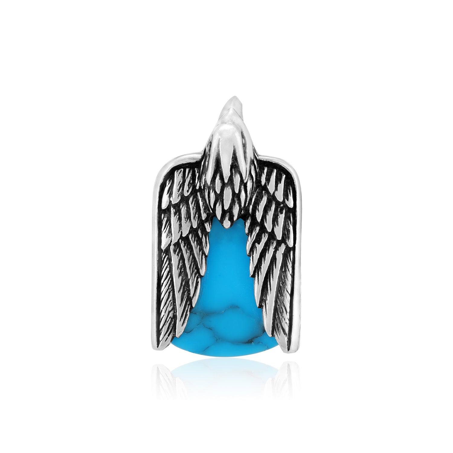 Rhodium 925 Oxidised Eagle Winged Turquoise Pendant