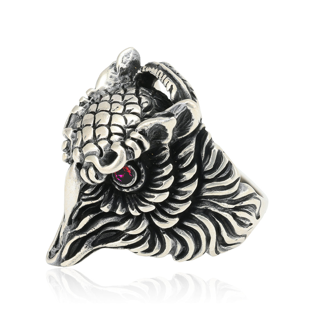 RHodium 925 Oxidised Sterling Silver Nocturnal Owl Ring