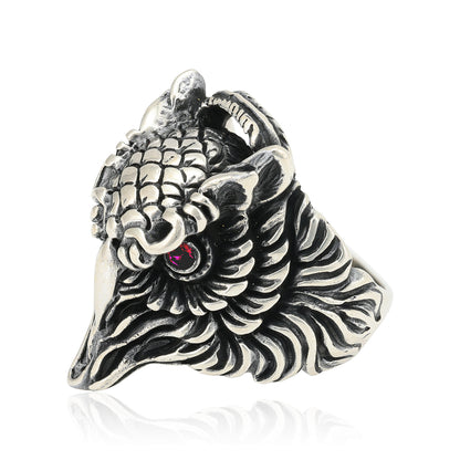 RHodium 925 Oxidised Sterling Silver Nocturnal Owl Ring