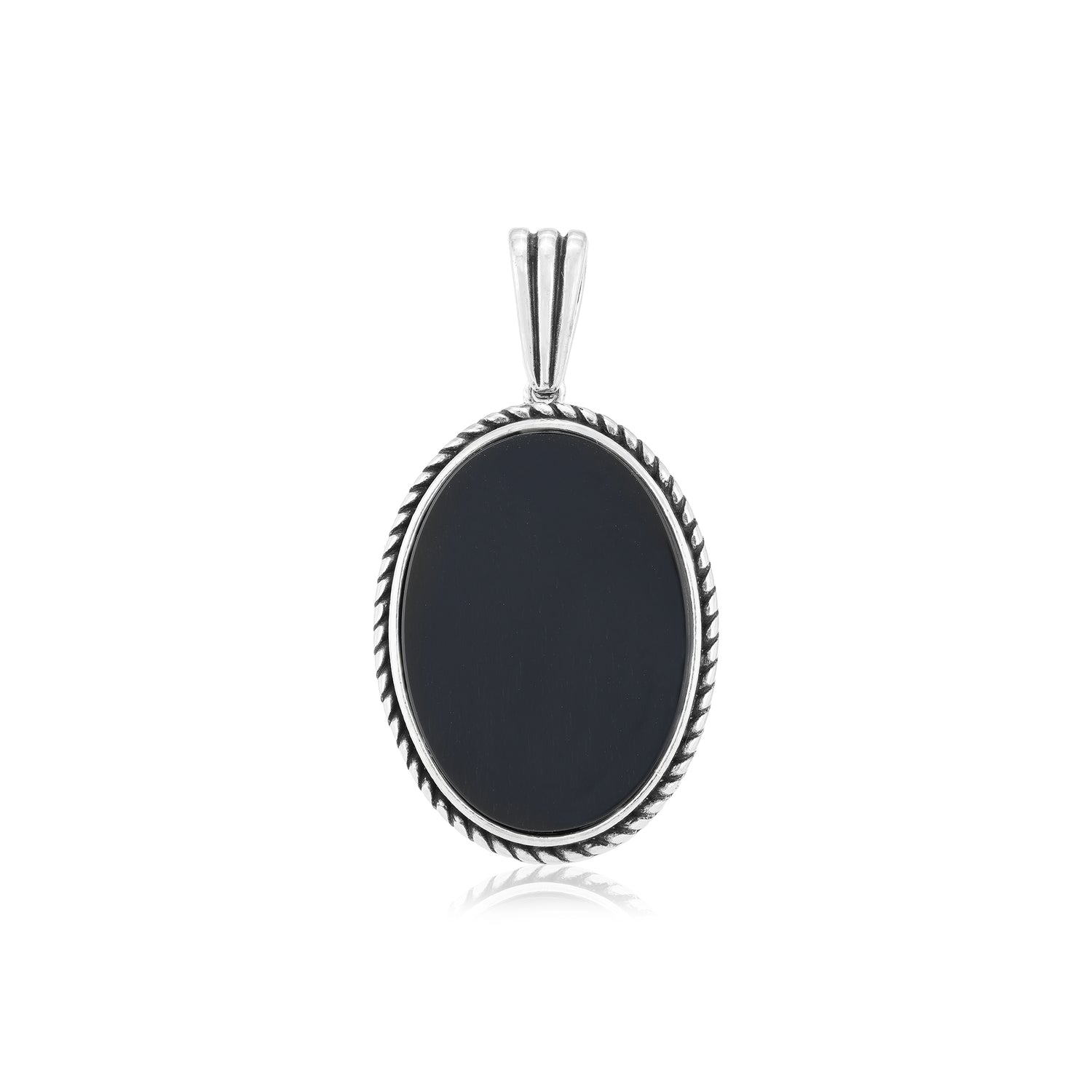 Rhodium 925 Rope Edge Oval Black Agate Oxidised Pendant