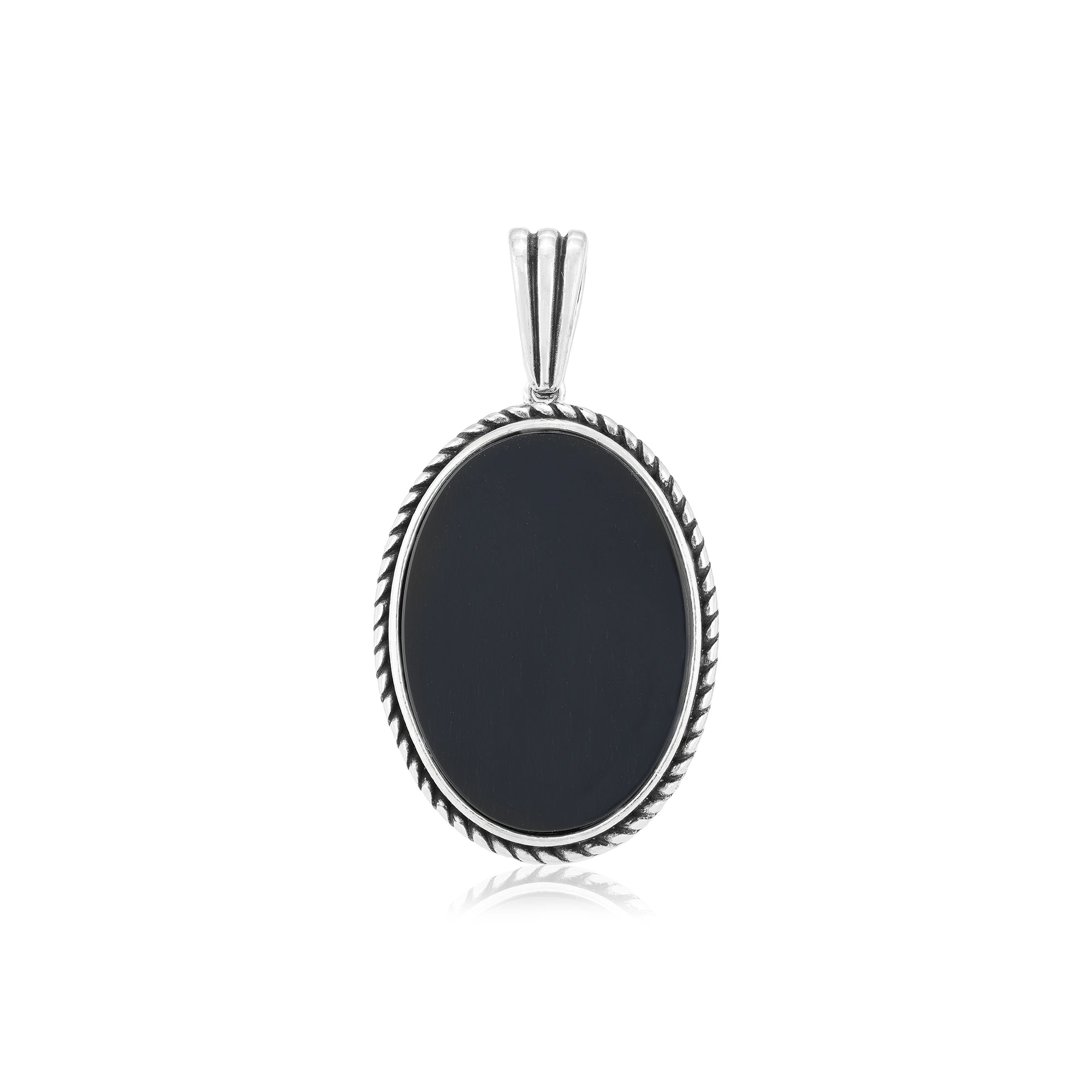 Rhodium 925 Rope Edge Oval Black Agate Oxidised Pendant