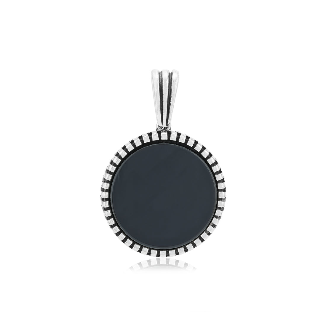 Rhodium 925 Twilight Embrace Oxidised Black Agate Halo Pendant