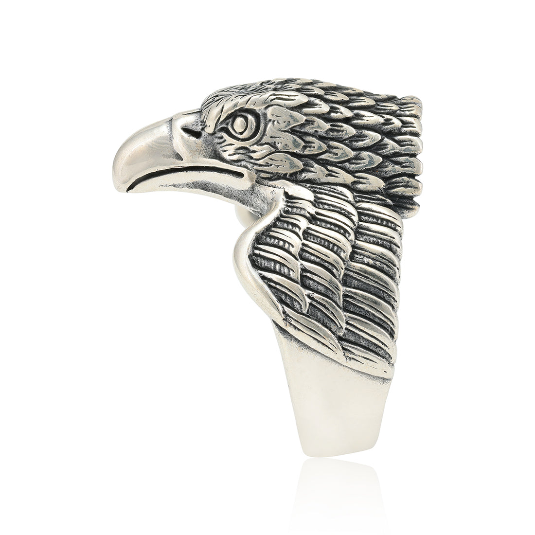 Rhodium 925 Vintage Eagle Head Oxidised Ring 
