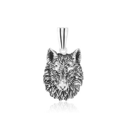 Rhodium 925 Wild Furry Wolf Oxidised Pendant