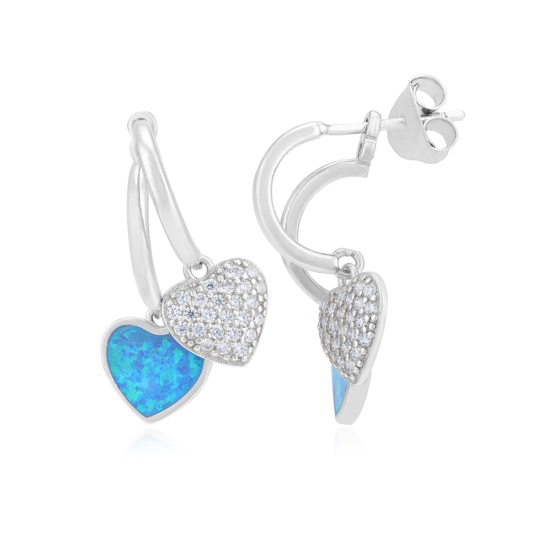 Rhodium Plated Blue Enamel Heart with Crystalized Accents Studs