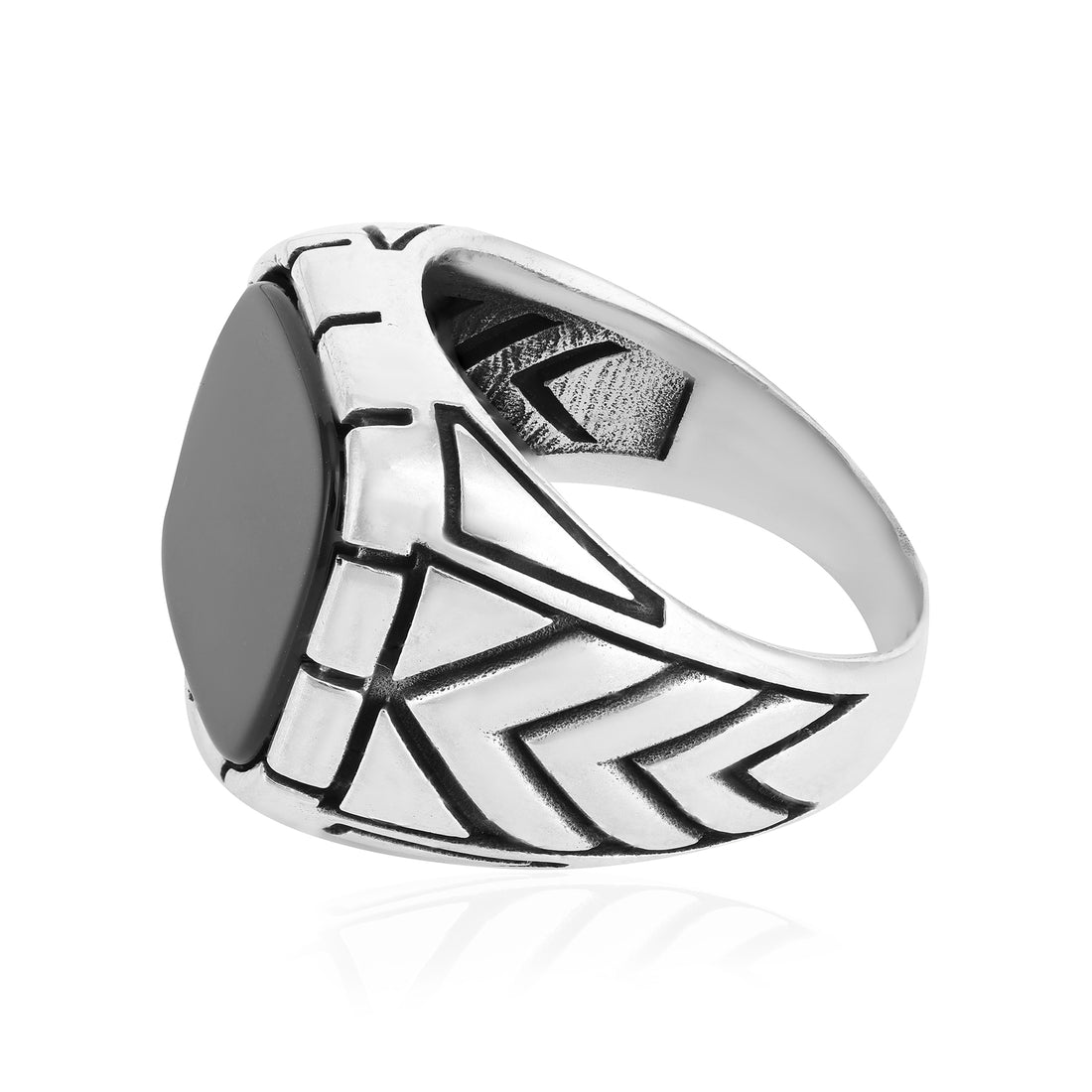 Rhodium Bold Black Agate Sterling Silver Statement Ring