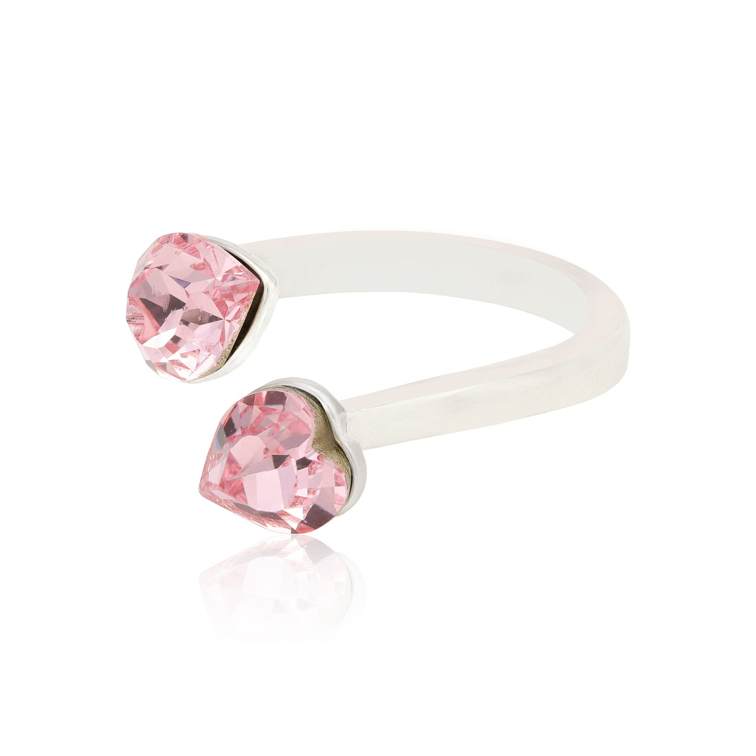 Rhodium Plated Cherished Pink Hearts Rings