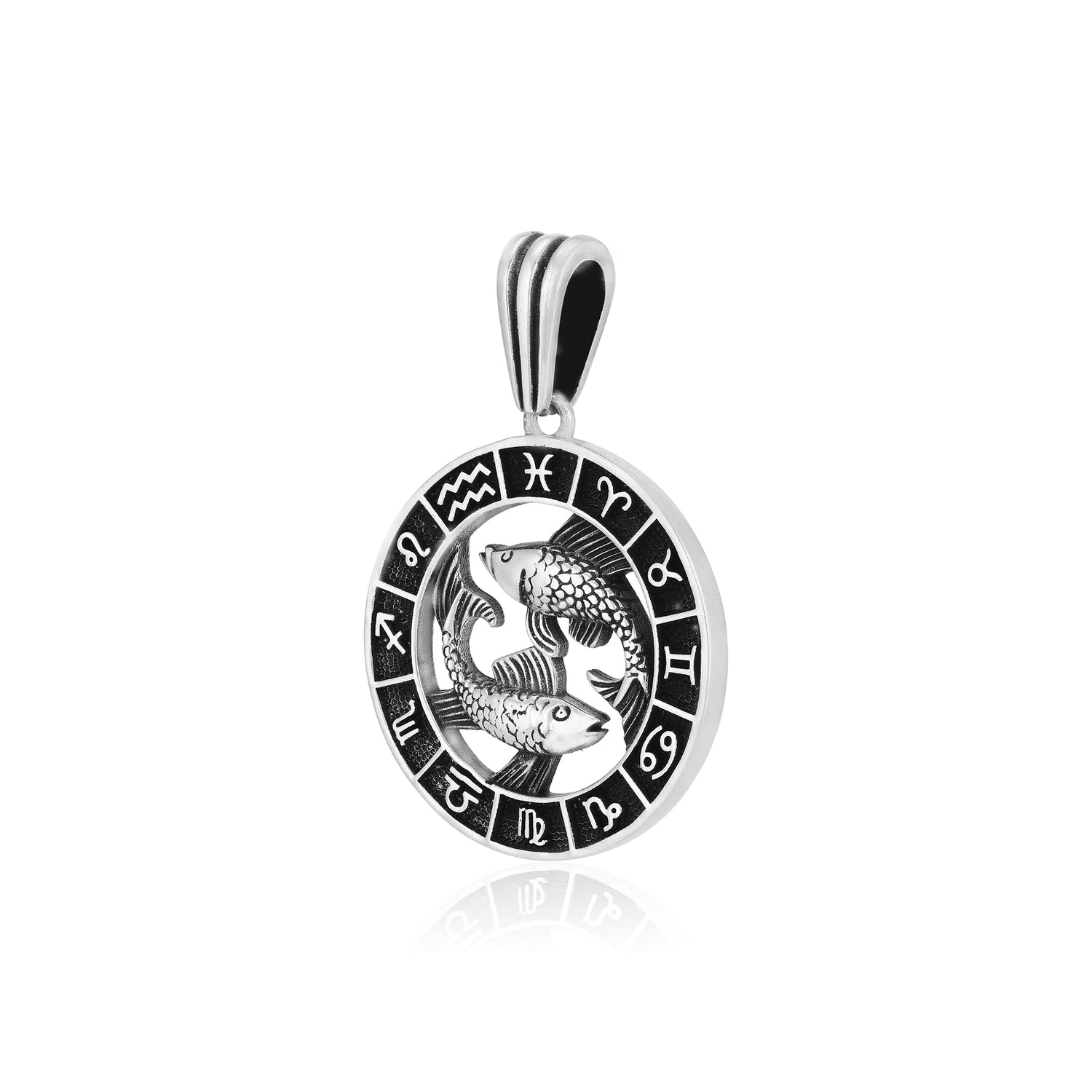 Rhodium Compassionate Pisces Oxidised Zodiac Pendant