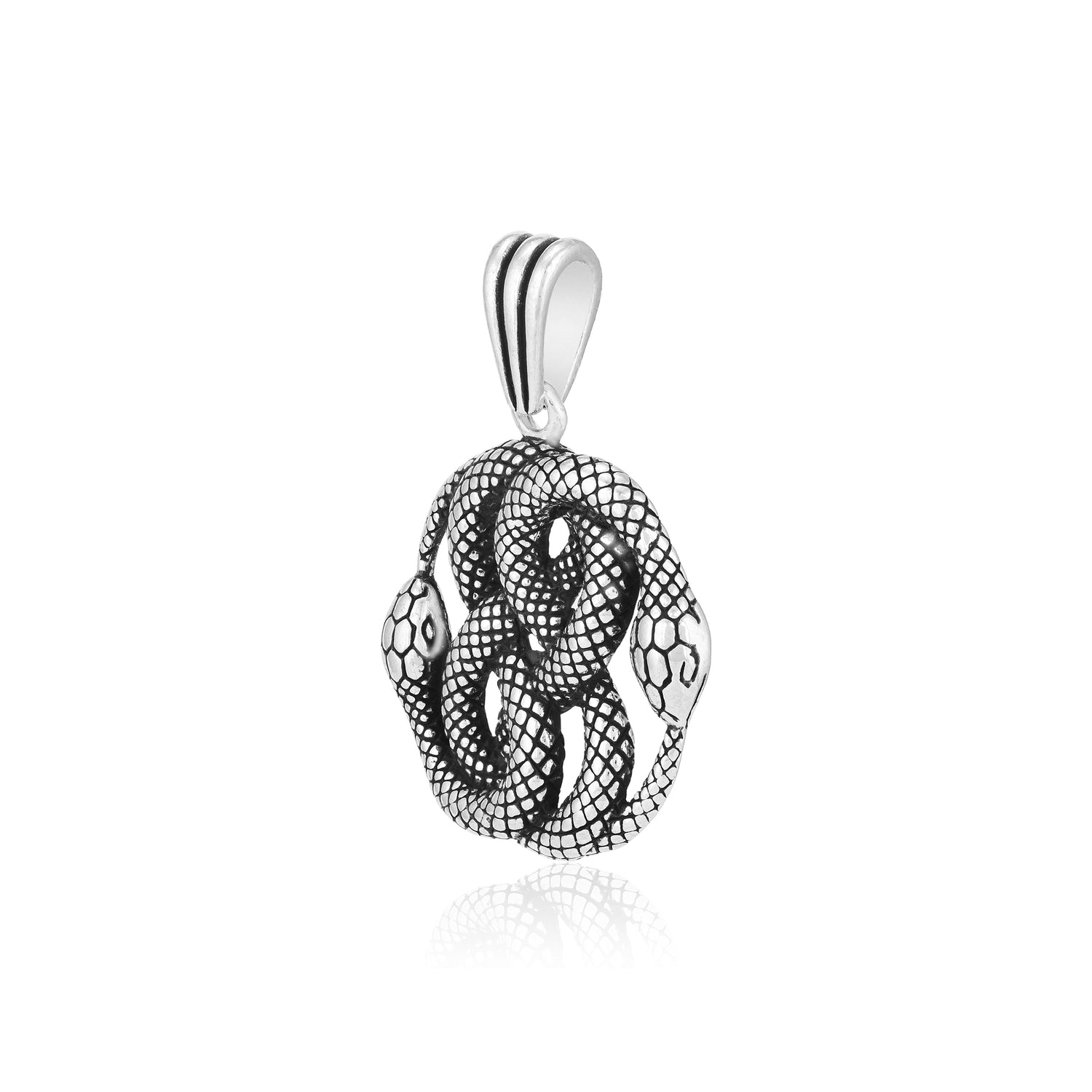 Rhodium  Dual Ouroboros Snake Oxidised Pendant