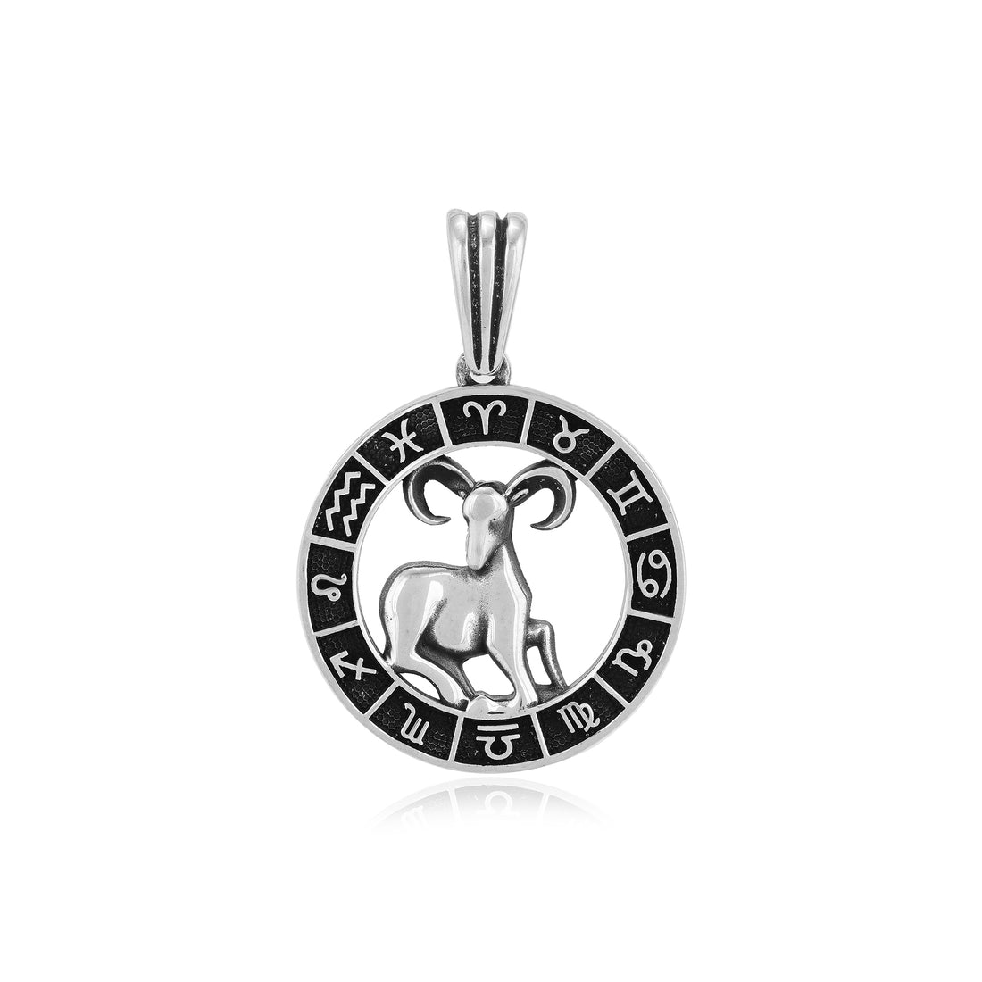 Rhodium Dynamic Aries Oxidised Zodiac Pendant