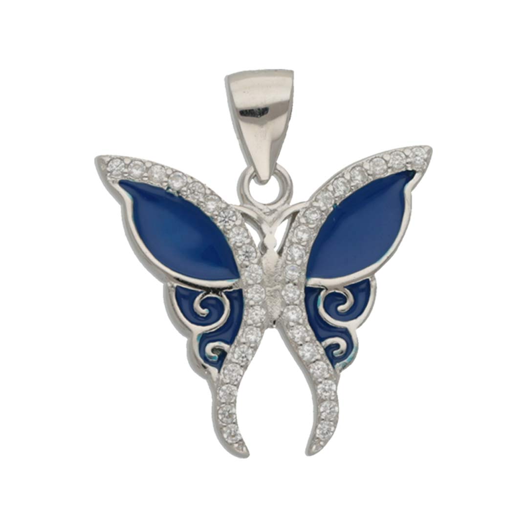 Rhodium Ethereal Blue Butterfly Pendant IT0015