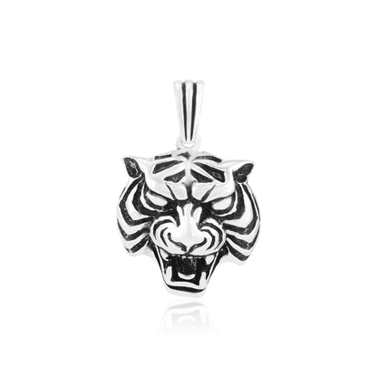 Rhodium Ferocious Tiger Head 925 Oxidised Pendant