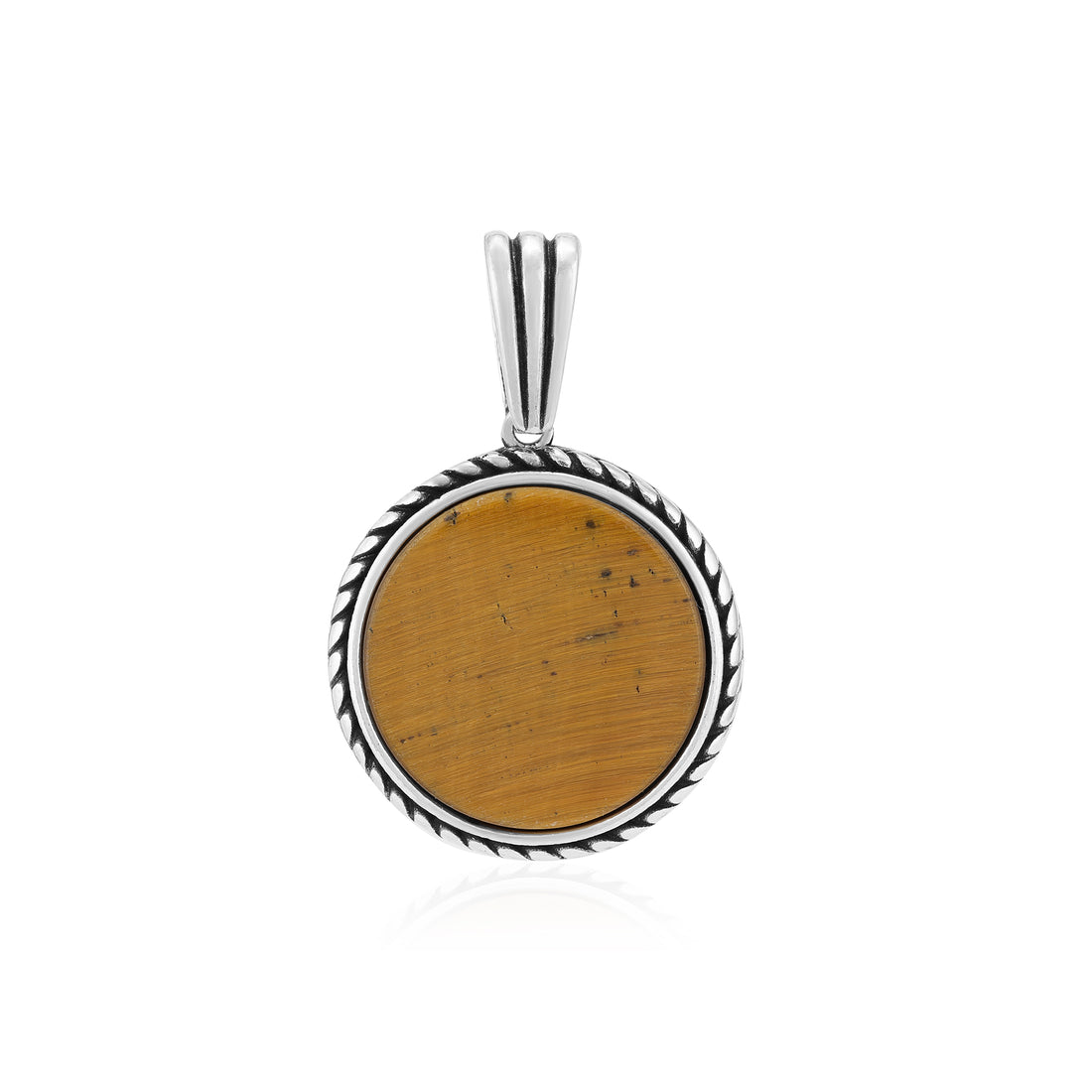 Rhodium Halo 925 Rope Bound Oxidised Tiger Eye Pendant