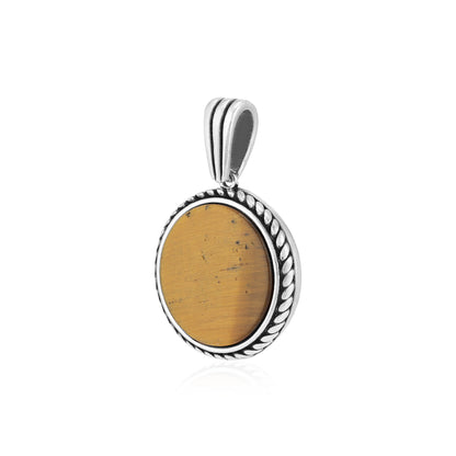 Rhodium Halo Rope Bound Oxidised Tiger Eye Pendant