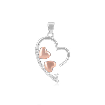 Rhodium Plated Heart 925 Plain Stoned Rose Gold Hearts Pendants