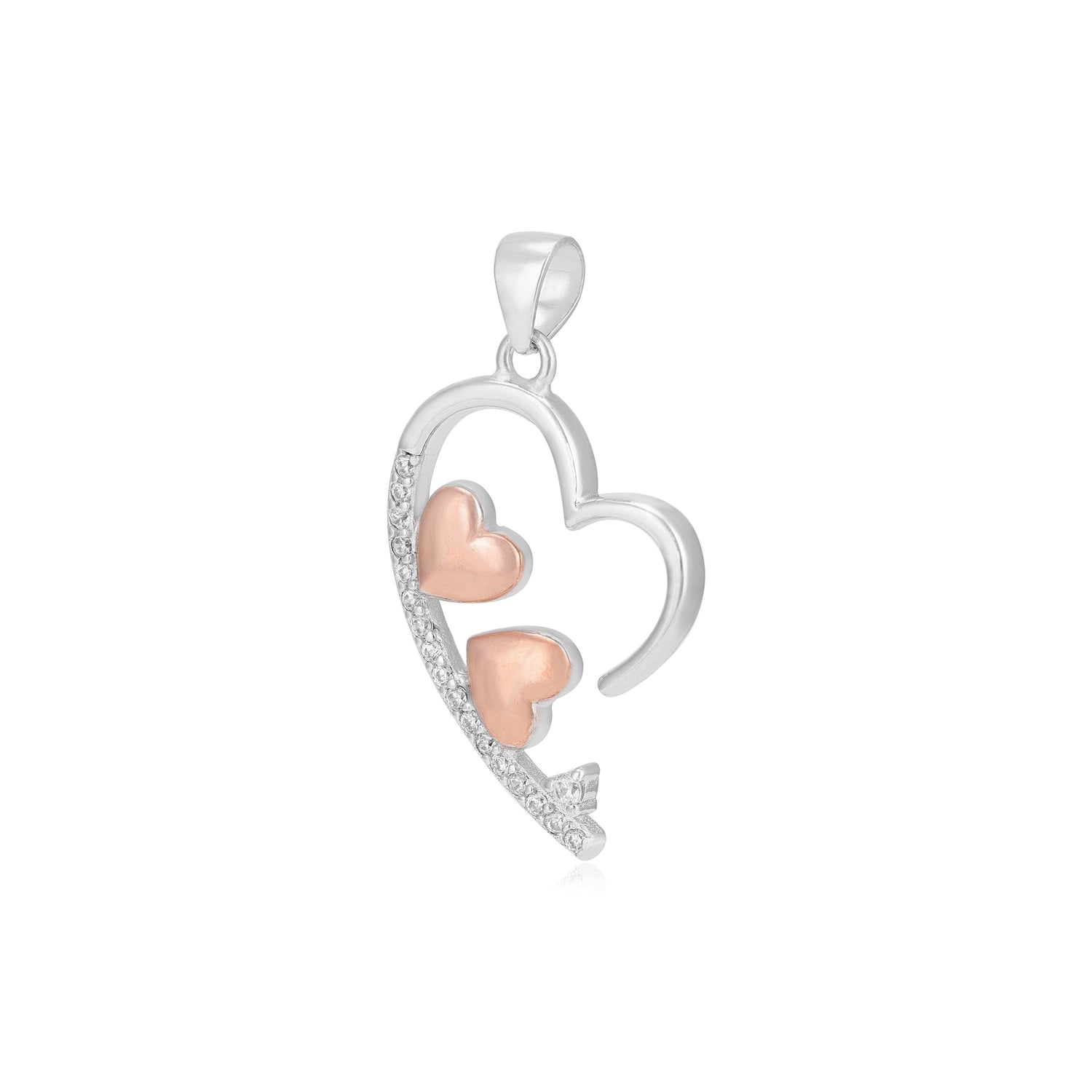 Rhodium Heart 925 Plain Stoned Rose Gold Hearts Pendants