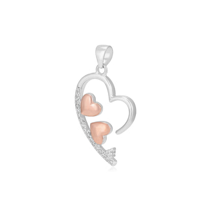 Rhodium Heart 925 Plain Stoned Rose Gold Hearts Pendants